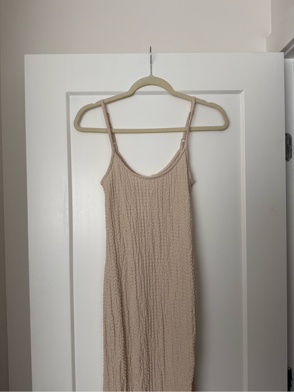 H&M Beige Crinkle Midi Slip Dress with Adjustable Straps